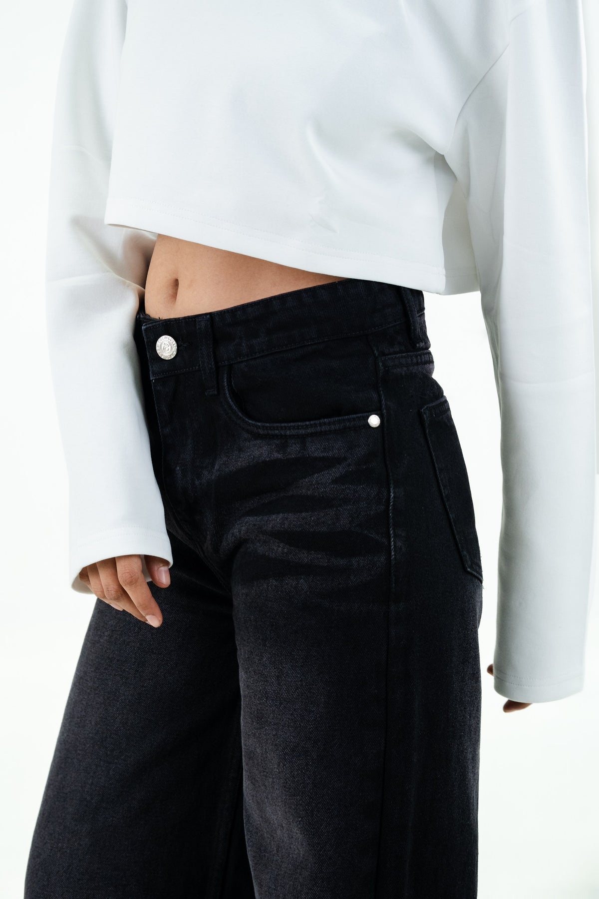 Black faded jeans denim texture and faded finish