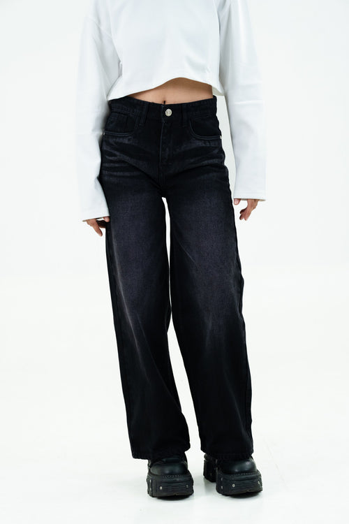 Black faded jeans front view by Colin Guest