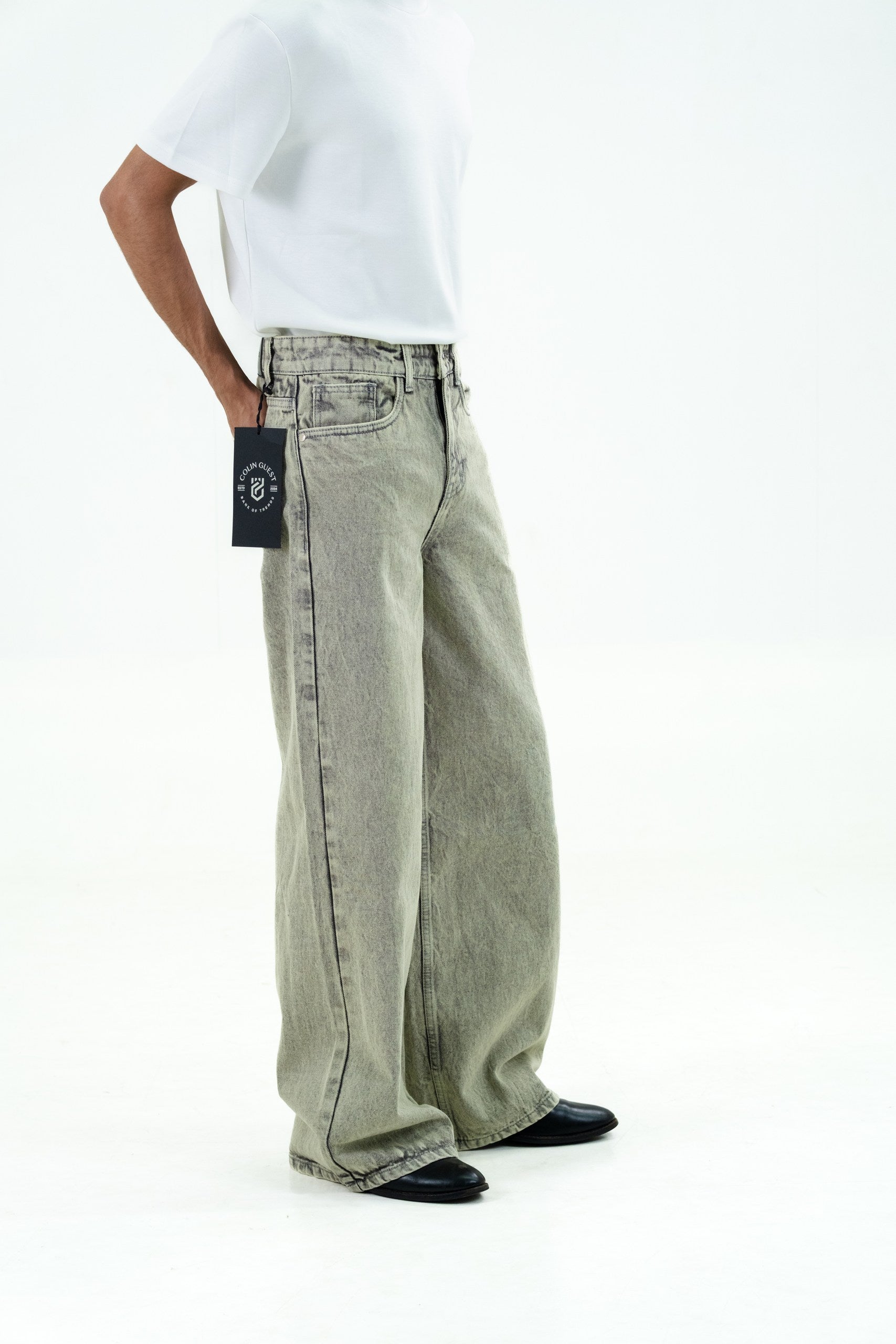 Distressed Acid-Wash Baggy Jeans