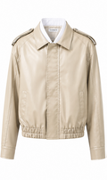 Chaorenbang Faux Leather Bomber Jacket with Shirt Collar