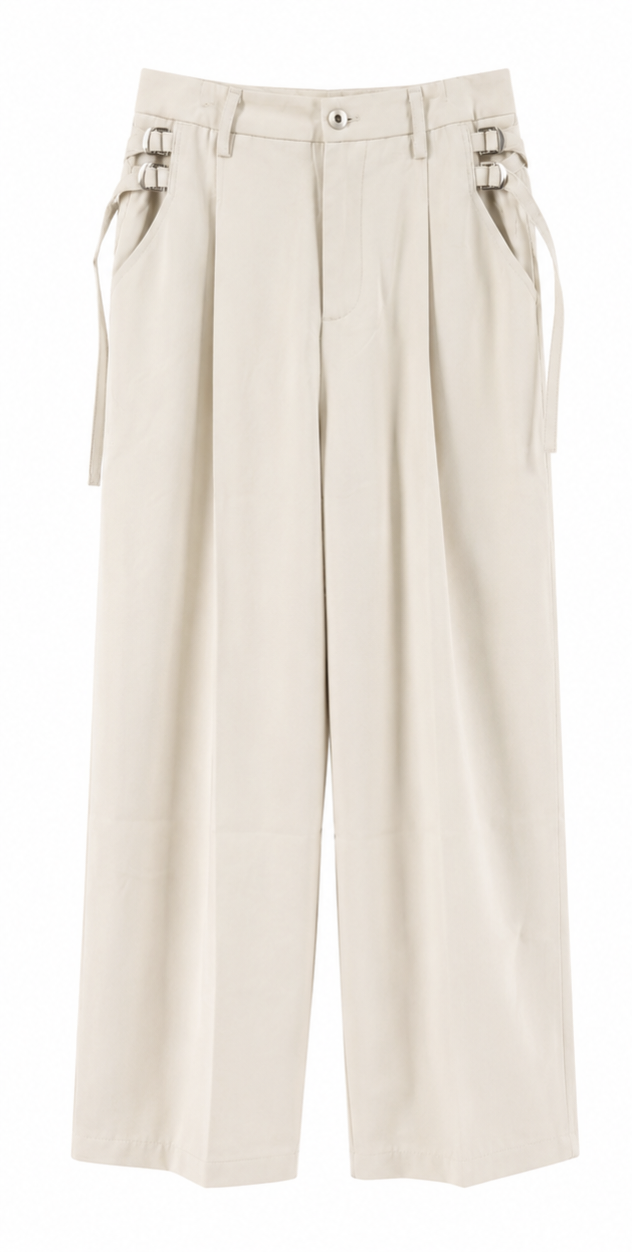 Side Buckle Wide-Leg Trousers – Ivory