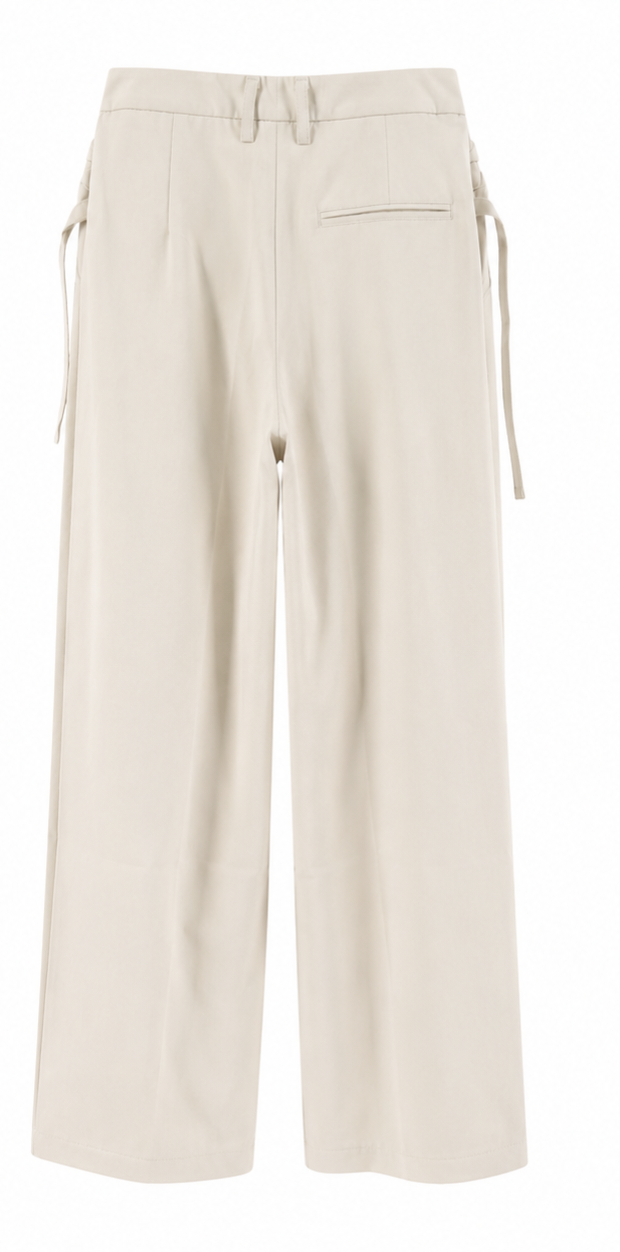 Side Buckle Wide-Leg Trousers – Ivory