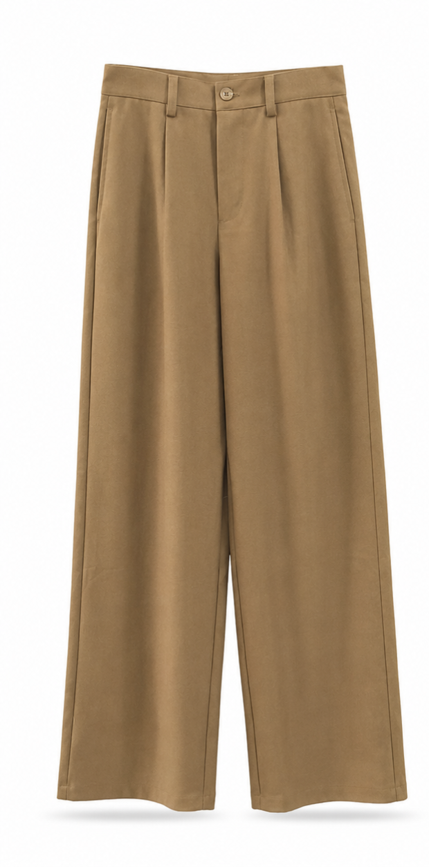 Brown Wide-Leg Formal Pants