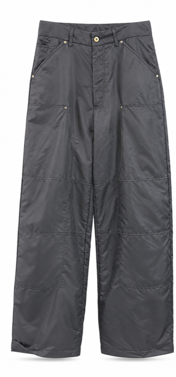 Charcoal Nylon Wide-Leg Pants