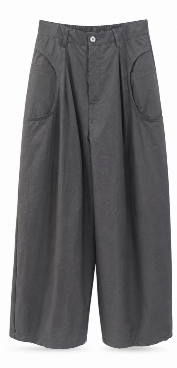 Graphite Curved Pocket Wide-Leg Pants