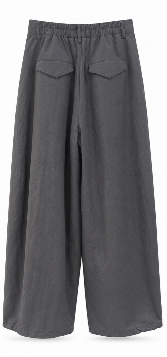 Graphite Curved Pocket Wide-Leg Pants