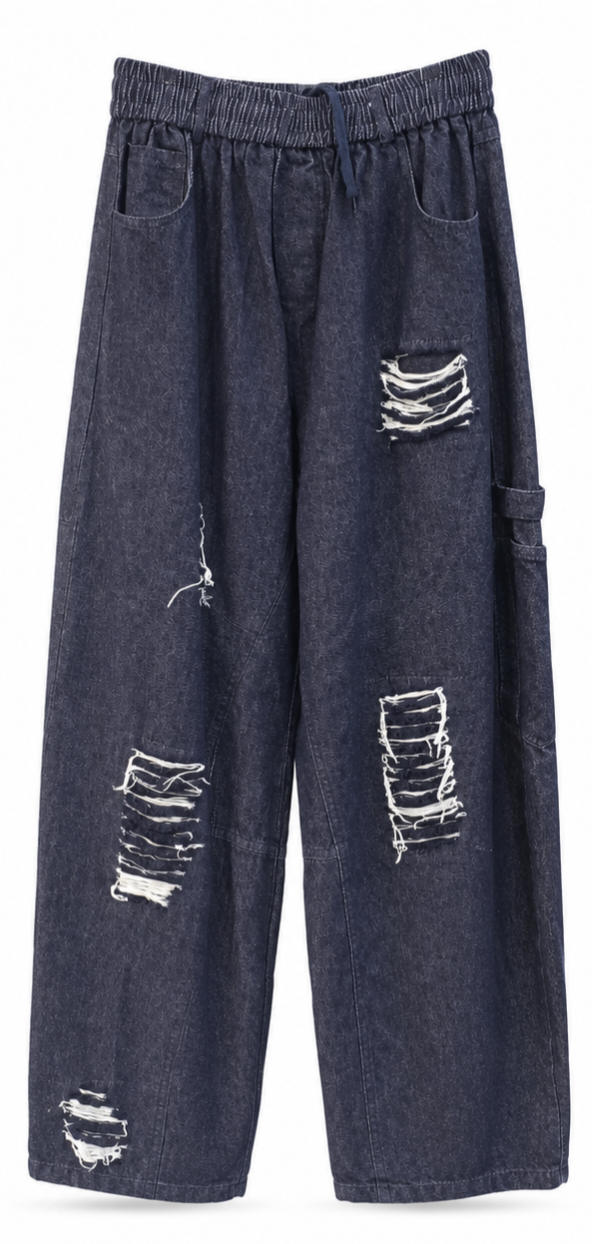 Dark Blue Distressed Super Baggy Jeans