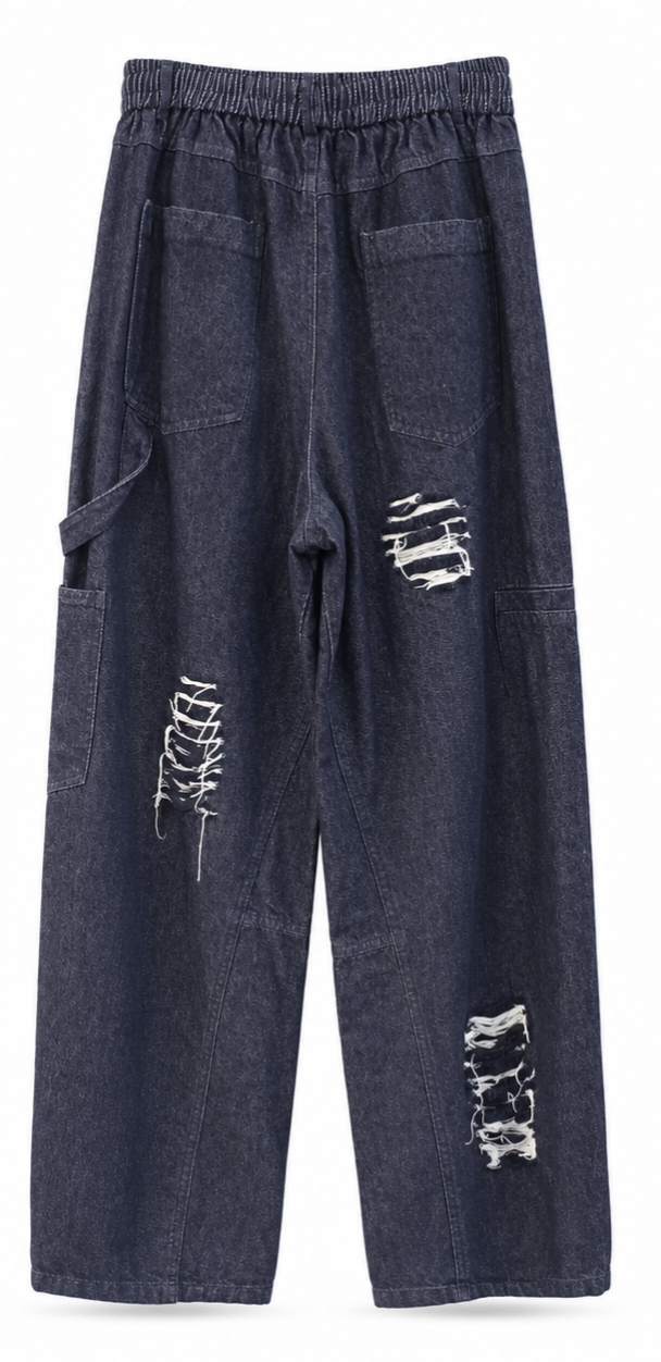 Dark Blue Distressed Super Baggy Jeans