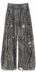 Charcoal Gothic Lace-Up Super Baggy Jeans
