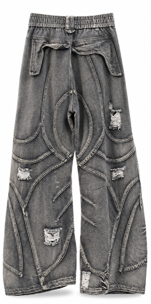 Charcoal Gothic Lace-Up Super Baggy Jeans