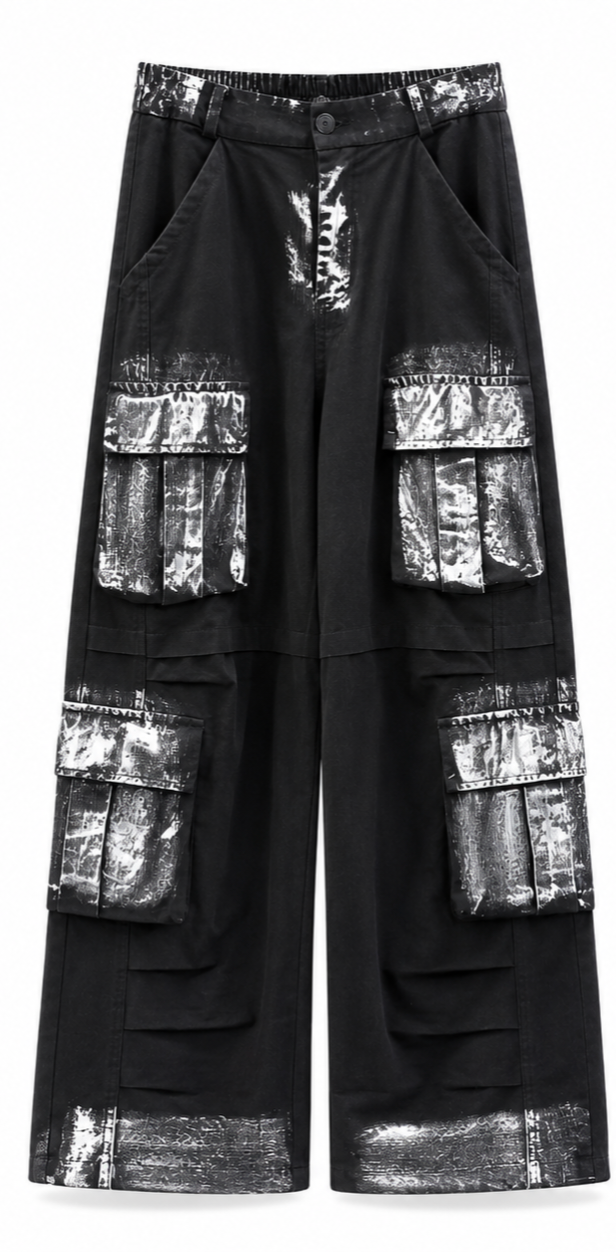 Black Abstract Print Cargo Pants