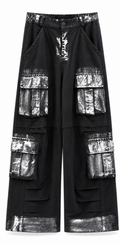 Black Abstract Print Cargo Pants