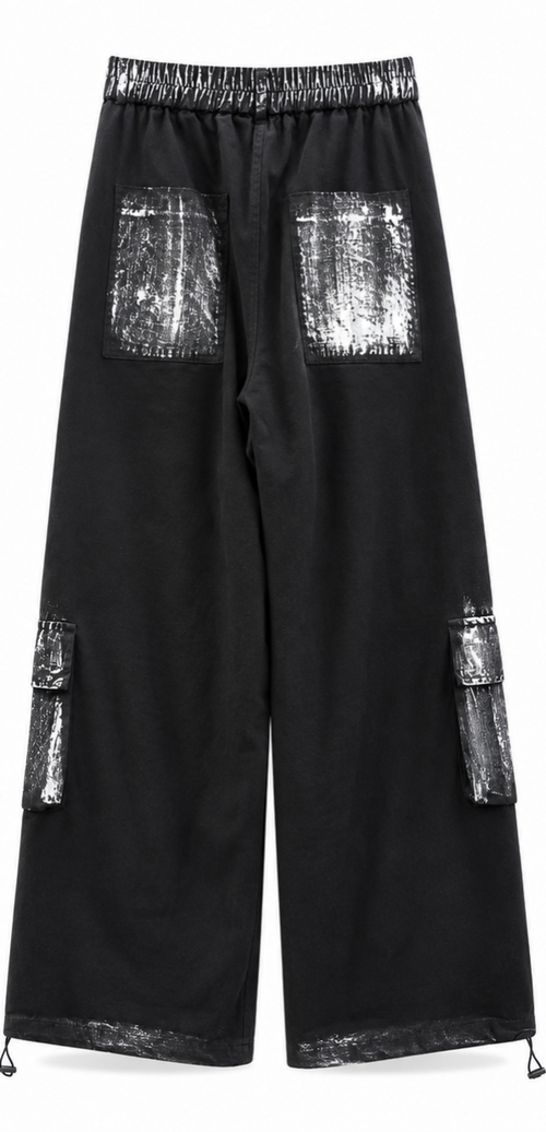 Black Abstract Print Cargo Pants