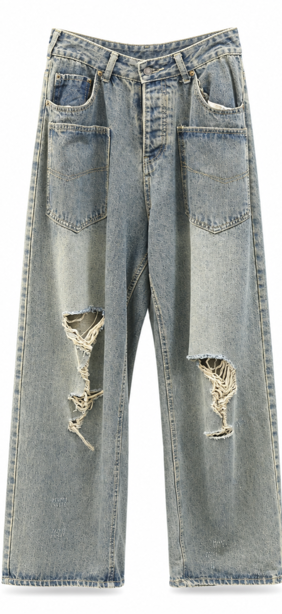 Vintage Blue Scratched Baggy Jeans
