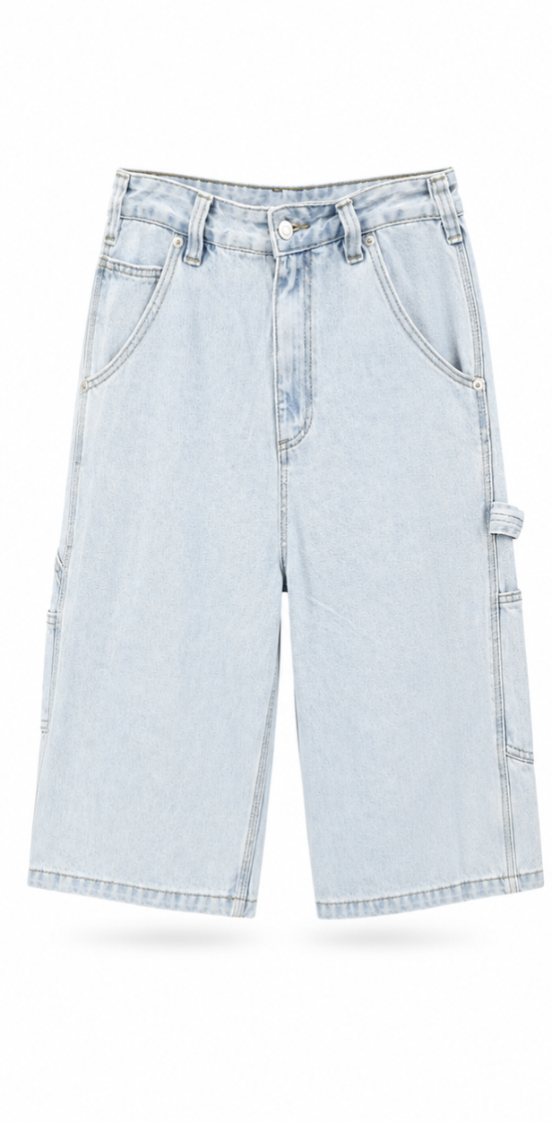 Light Blue Utility Denim Shorts