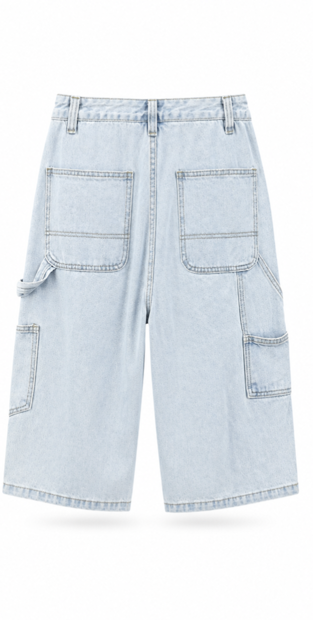 Light Blue Utility Denim Shorts