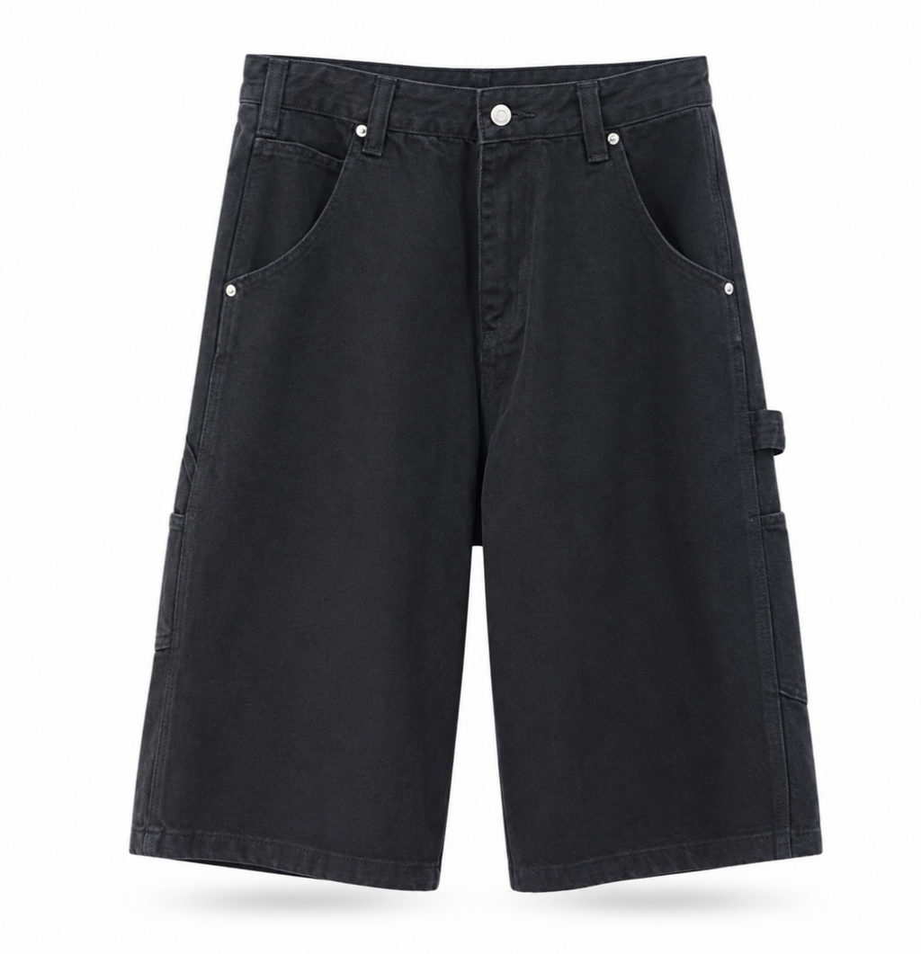 Black Utility Wide-Leg Shorts
