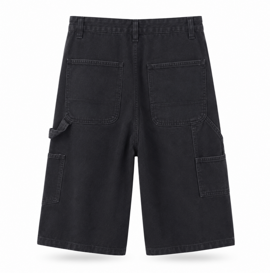 Black Utility Wide-Leg Shorts
