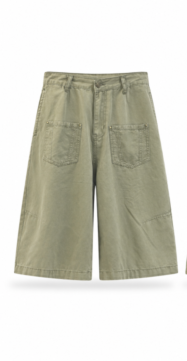 Olive Utility Wide-Leg Shorts
