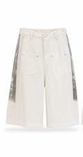 White Abstract Wash Wide-Leg Shorts