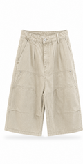 Beige Utility Wide-Leg Shorts