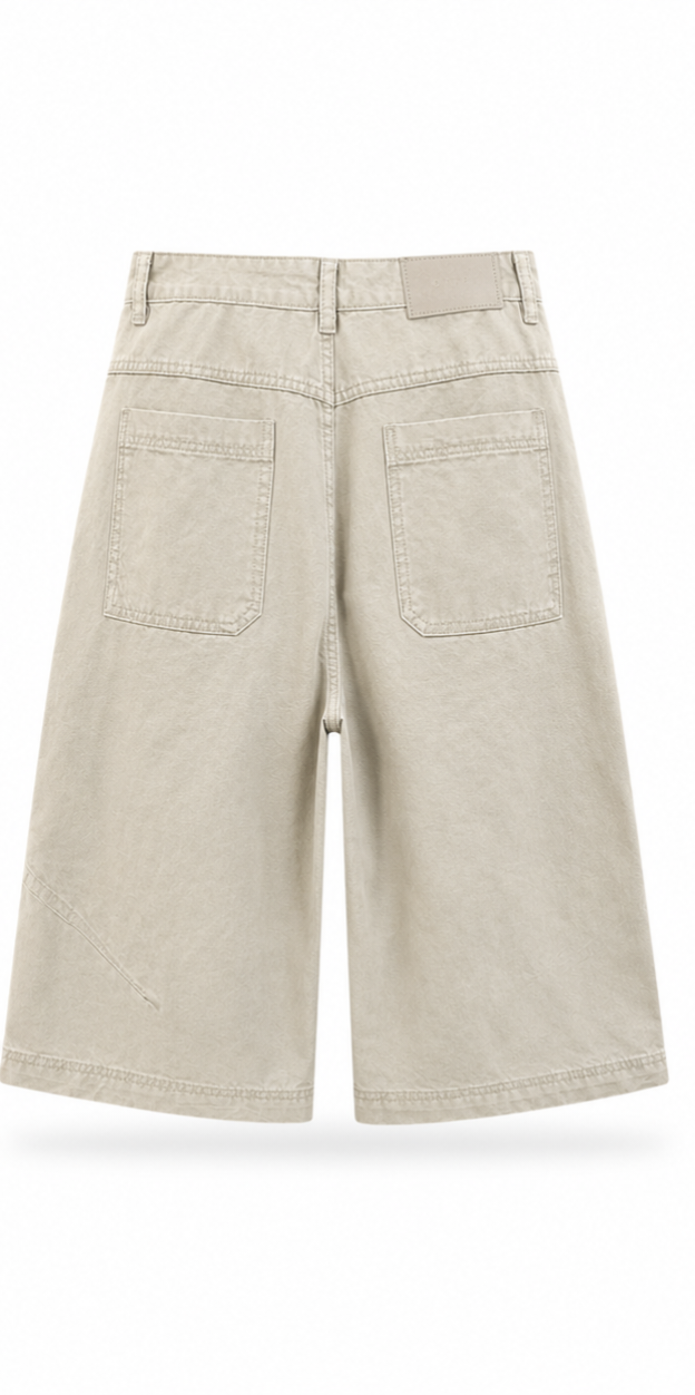 Beige Utility Wide-Leg Shorts