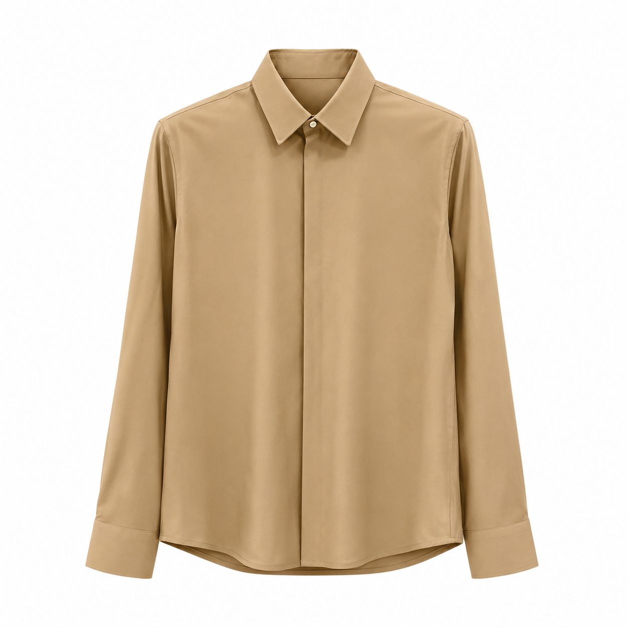 Sand Beige Minimal Formal Zipped Shirt