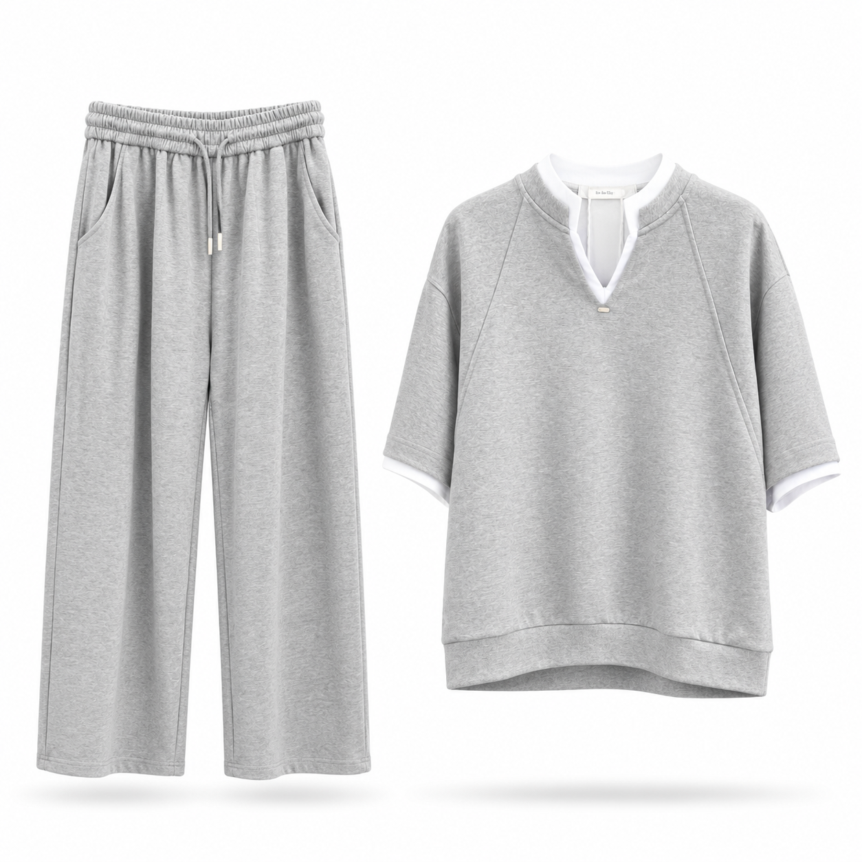 Grey V-Neck Lounge Co-Ord Set