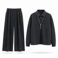 Black Quarter-Zip Collar Co-Ord Set